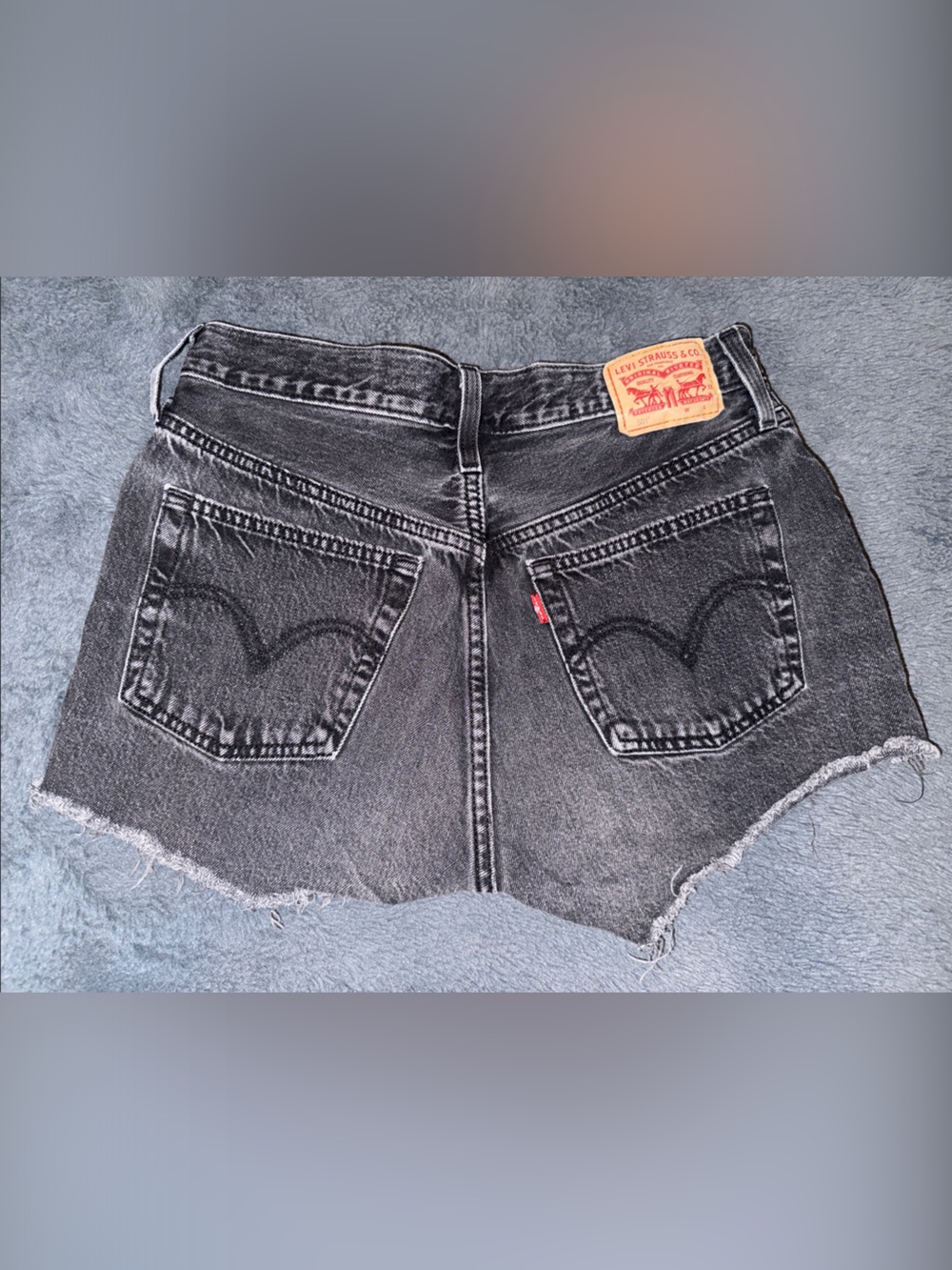 Levi's Black Washed Denim Cutoff Shorts with Red Tab